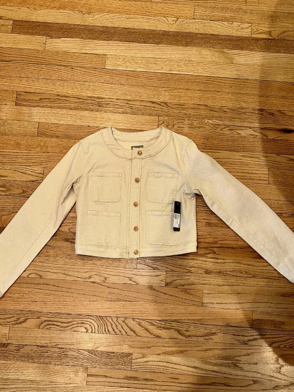Tractr Coco Patch Pocket Cropped Jacket Cream Gold Buttons M NWT